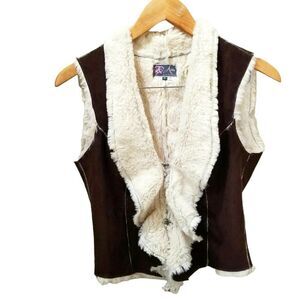 Ashley by 26 Internationa Faux Suede Shearling Vest Size M